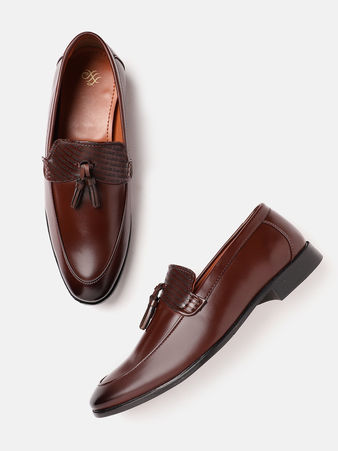 

House of Pataudi Men Handcrafted Formal Loafers with Tassel Detail, Brown