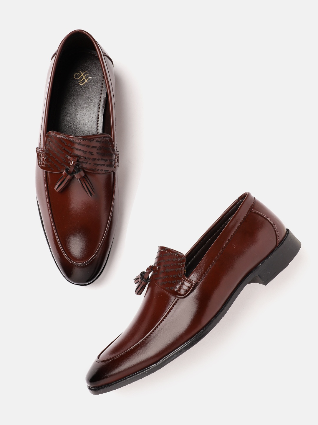 

House of Pataudi Men Handcrafted Formal Loafers with Tassel Detail, Brown