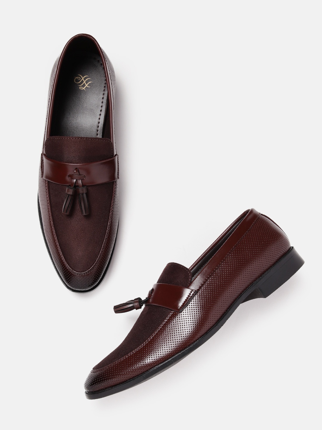 

House of Pataudi Men Perforated Handcrafted Formal Tasselled Loafers, Burgundy