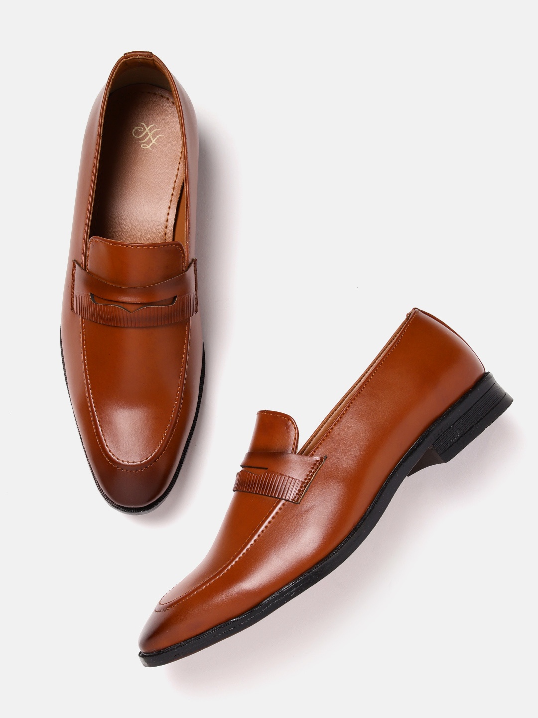 

House of Pataudi Men Handcrafted Formal Penny Loafers, Tan