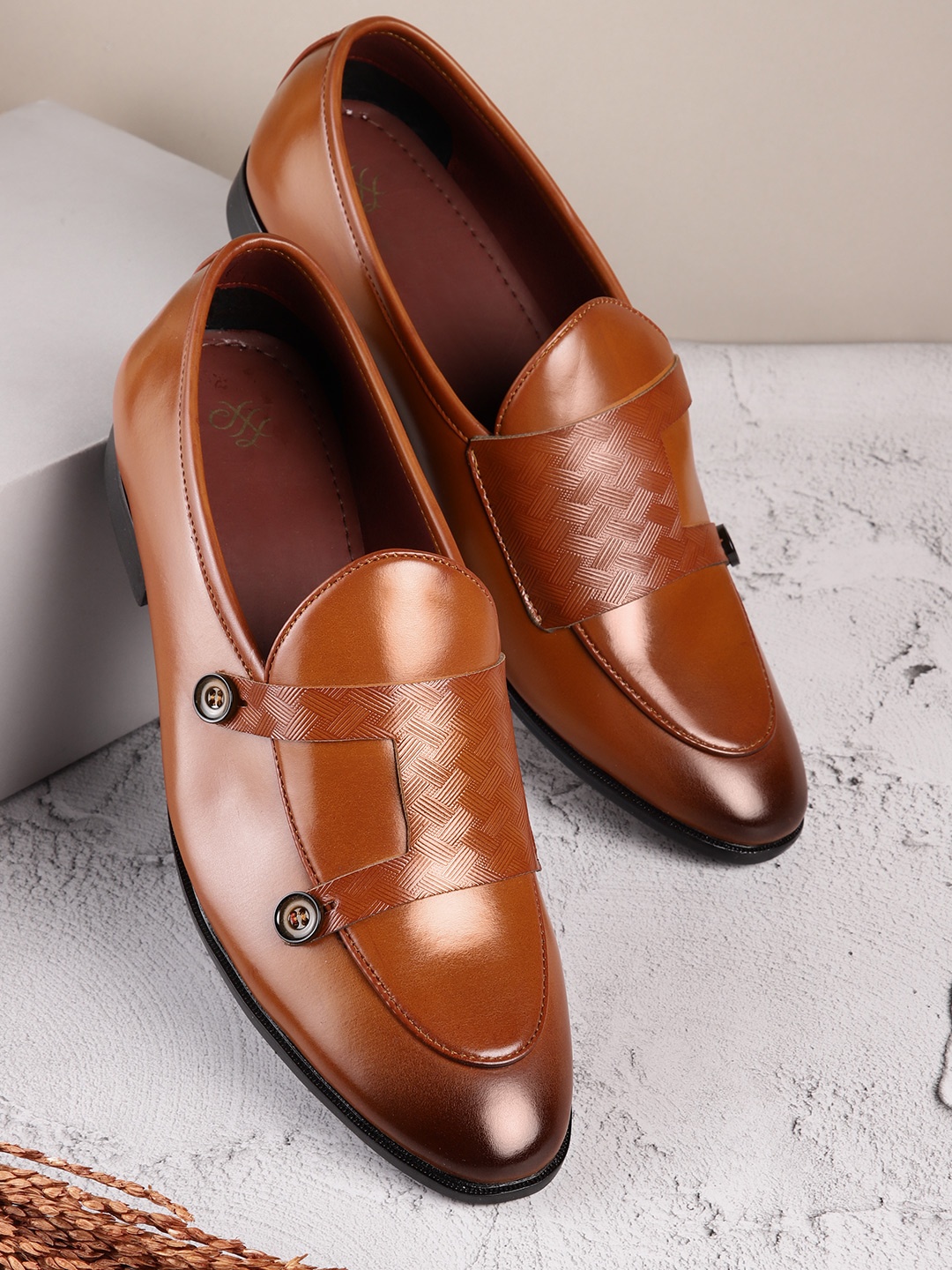 

House of Pataudi Men Formal Monk Shoes, Tan