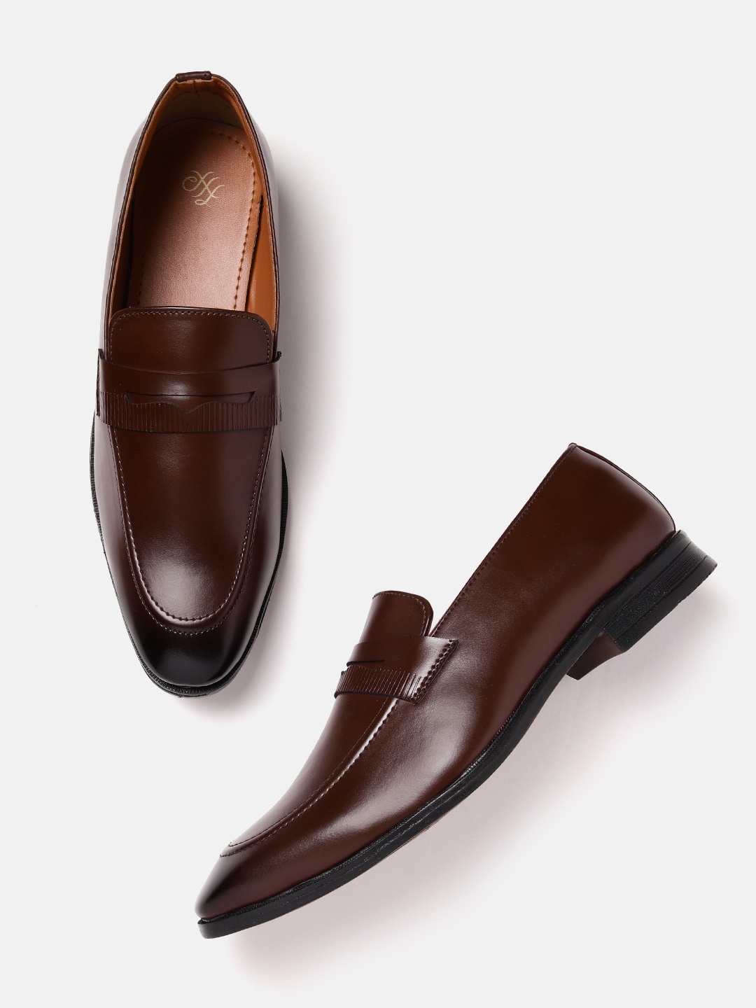 

House of Pataudi Men Handcrafted Formal Penny Loafers, Coffee brown