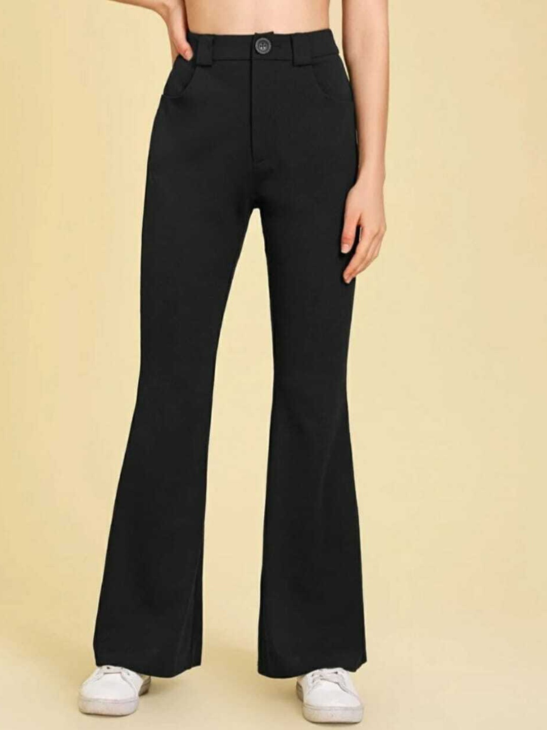 

Next One Women Relaxed Straight Leg Flared High-Rise Easy Wash Trouser, Black