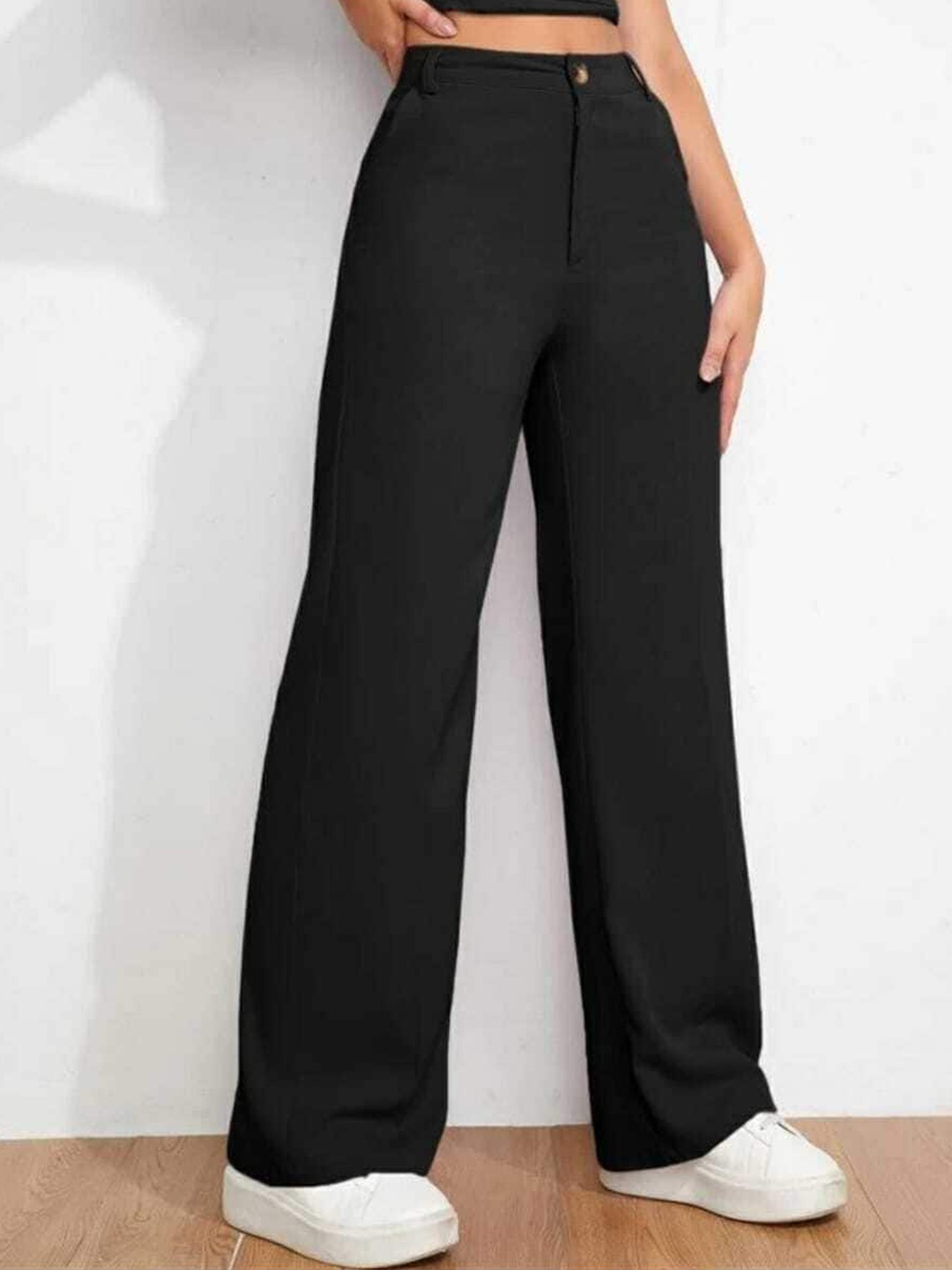 

Next One Women Relaxed Straight Leg Loose Fit High-Rise Easy Wash Trouser, Black