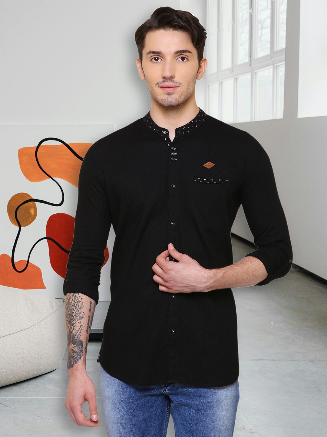 

Kuons Avenue Men Smart Slim Fit Casual Shirt, Black