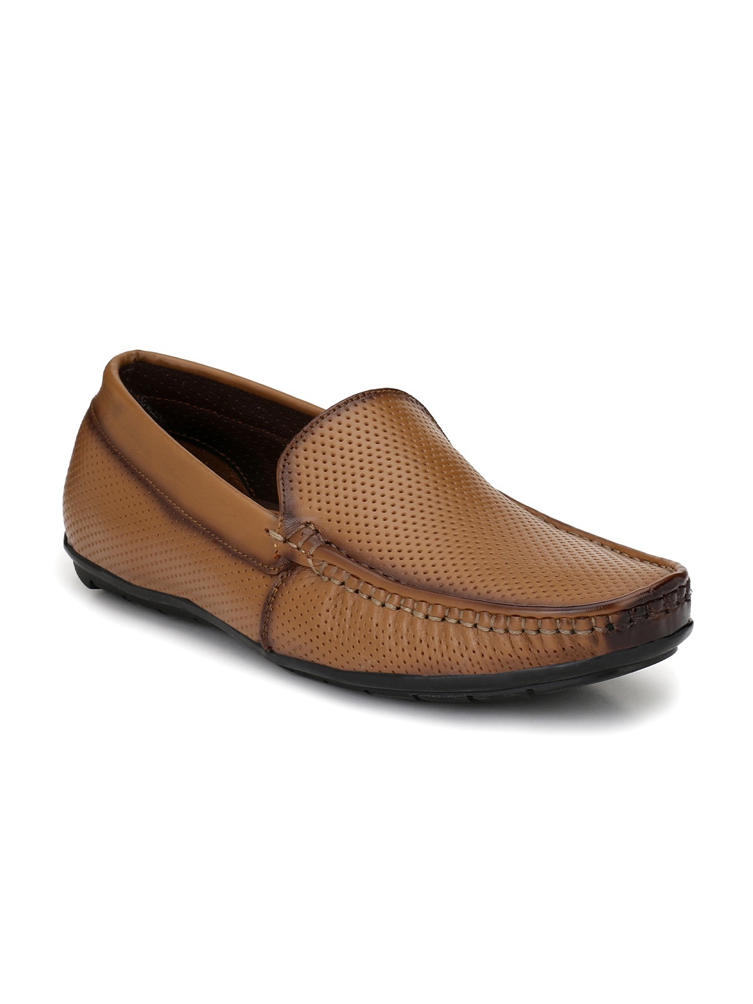 

Hirels Men Perforations Leather Loafers, Tan