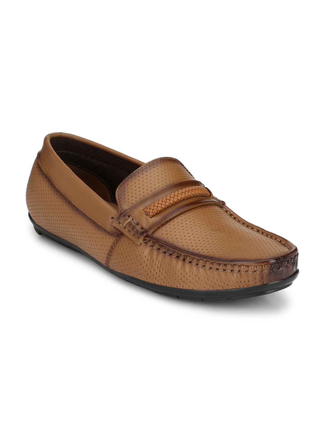 

Hirels Men Perforations Leather Loafers, Tan