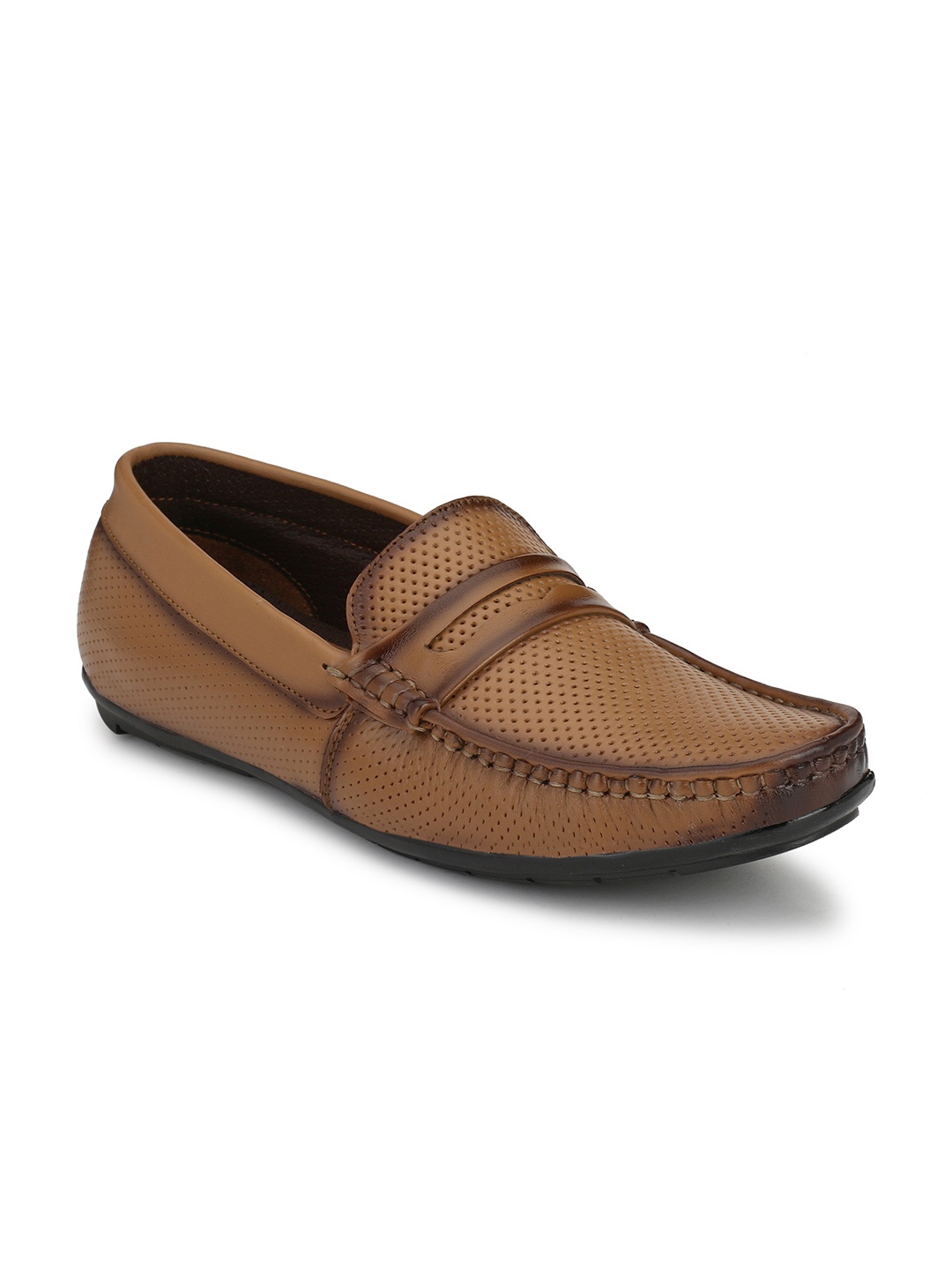 

Hirels Men Perforations Leather Loafers, Tan