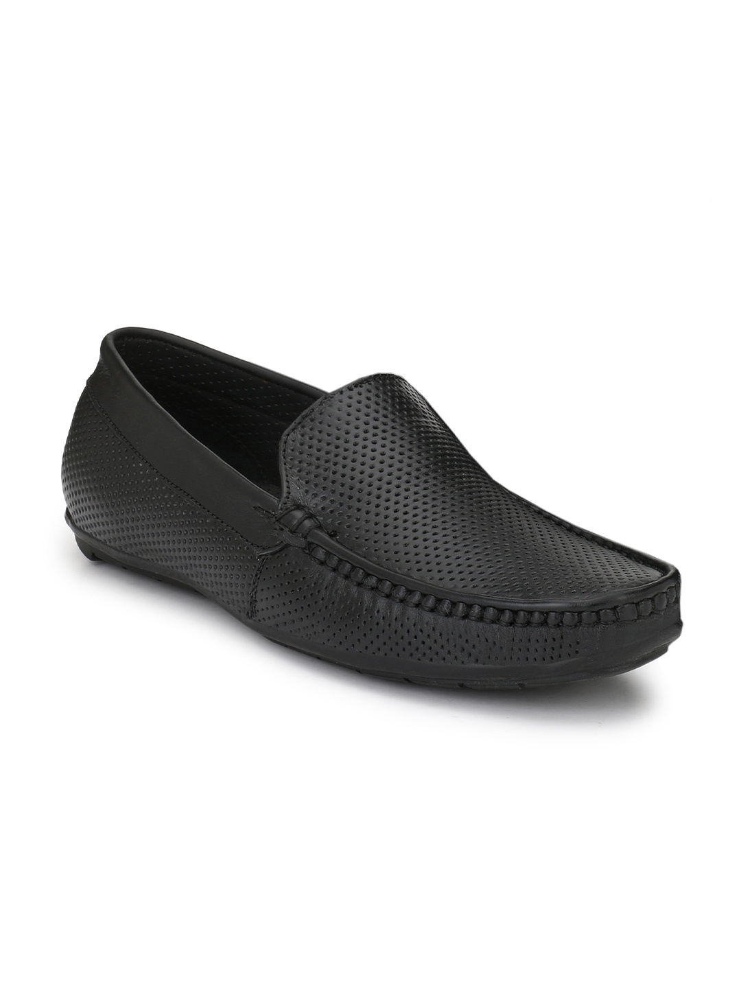 

Hirels Men Perforations Leather Loafers, Black
