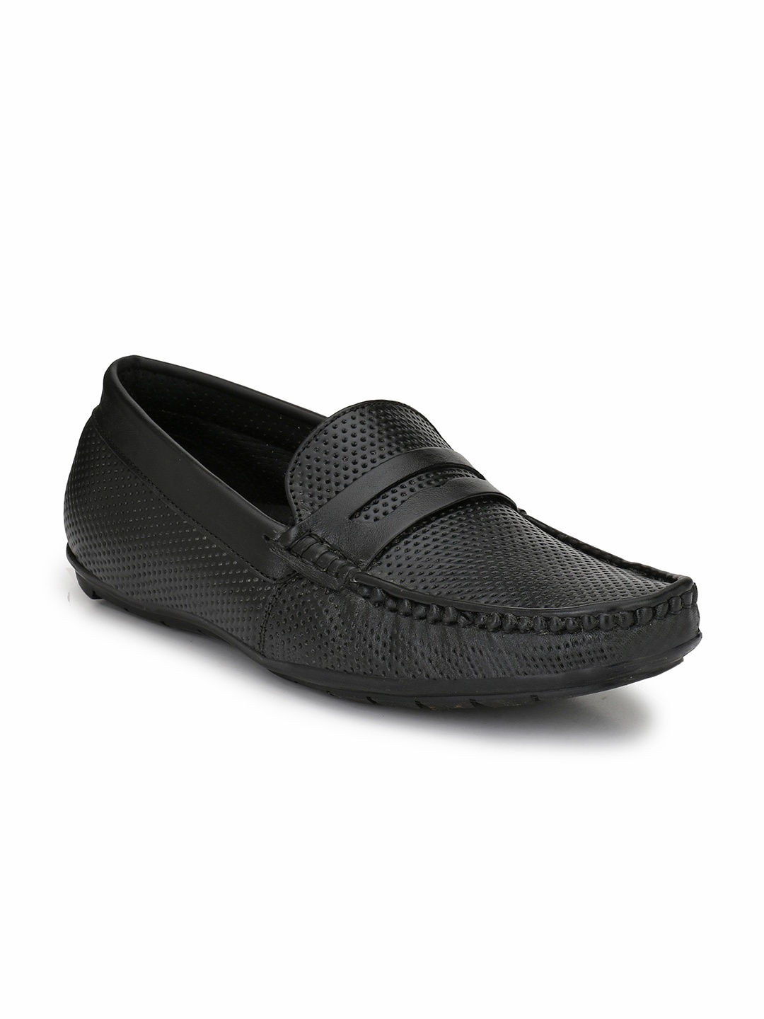 

Hirels Men Perforations Leather Loafers, Black