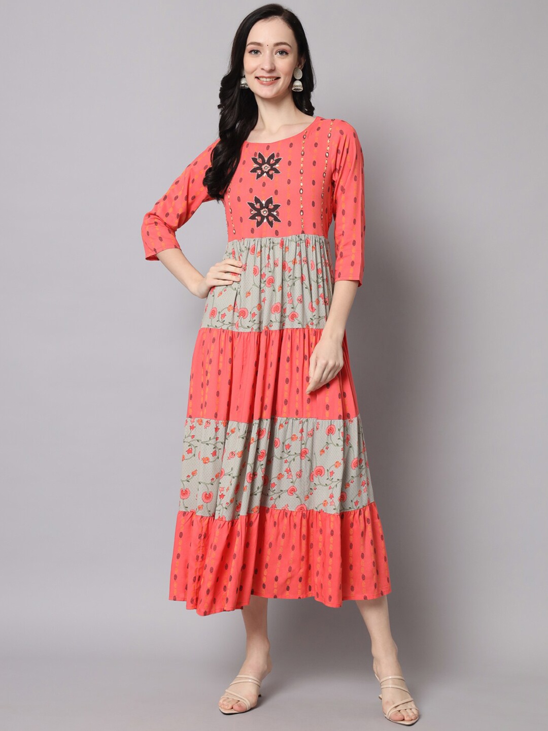 

Nehamta Floral Printed Maxi Ethnic Dress, Pink