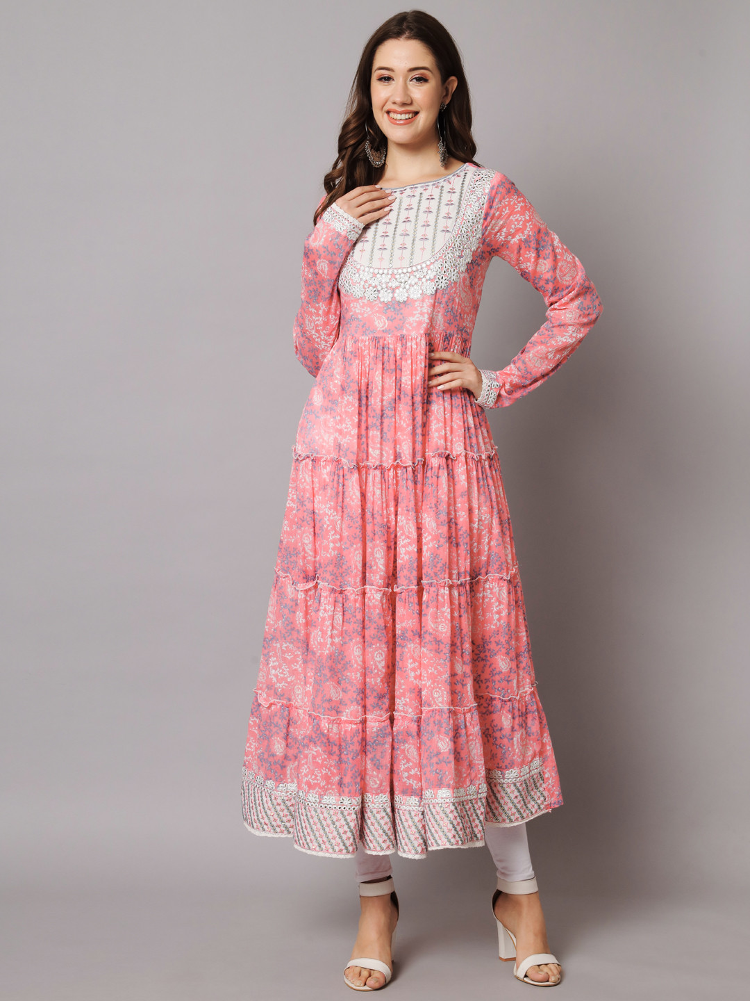 

Nehamta Pink Floral Printed Maxi Cotton Ethnic Dress