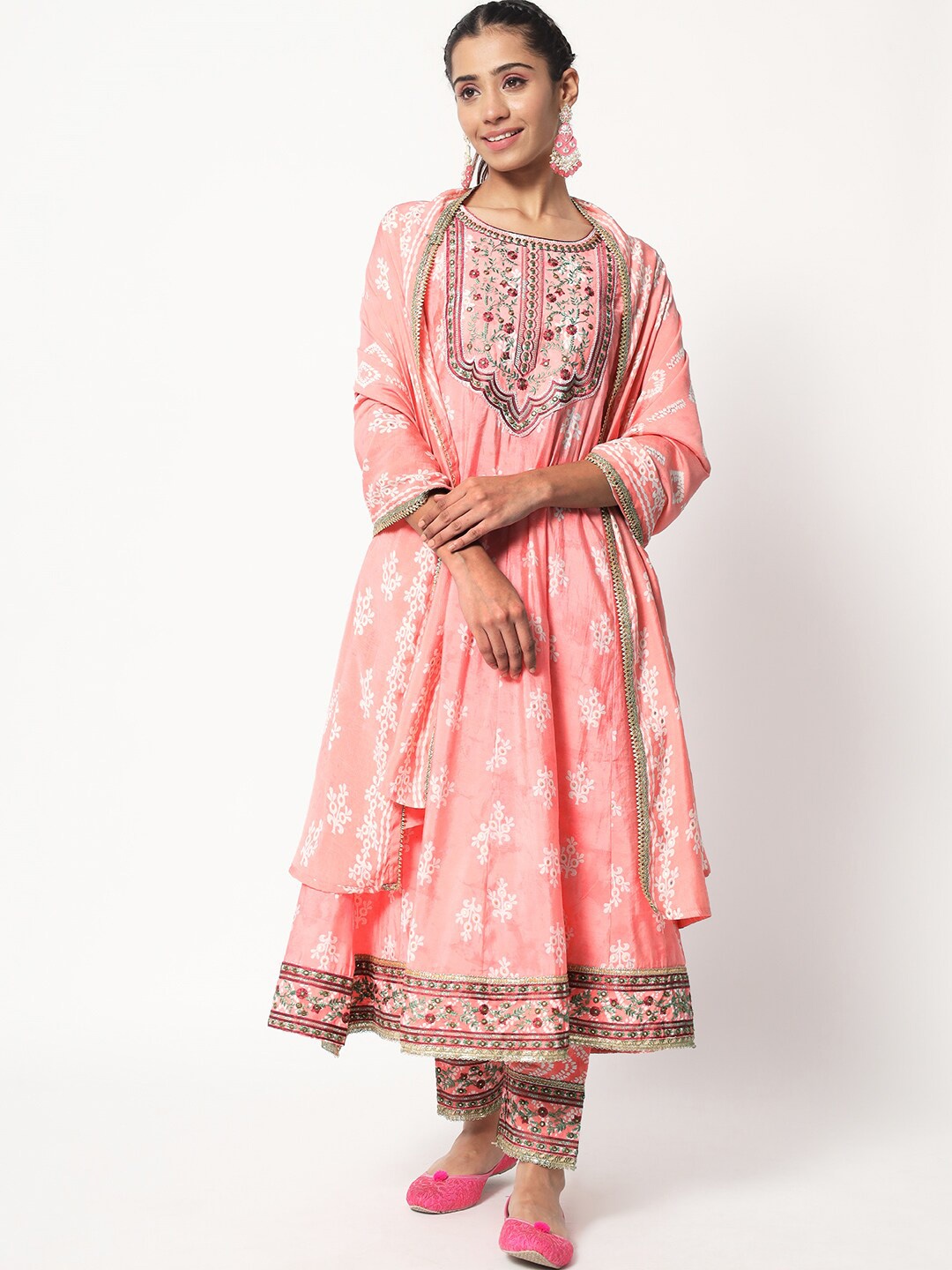 

KALINI Women Ethnic Motifs Embroidered Thread Work Kurta with Trousers & Dupatta, Peach