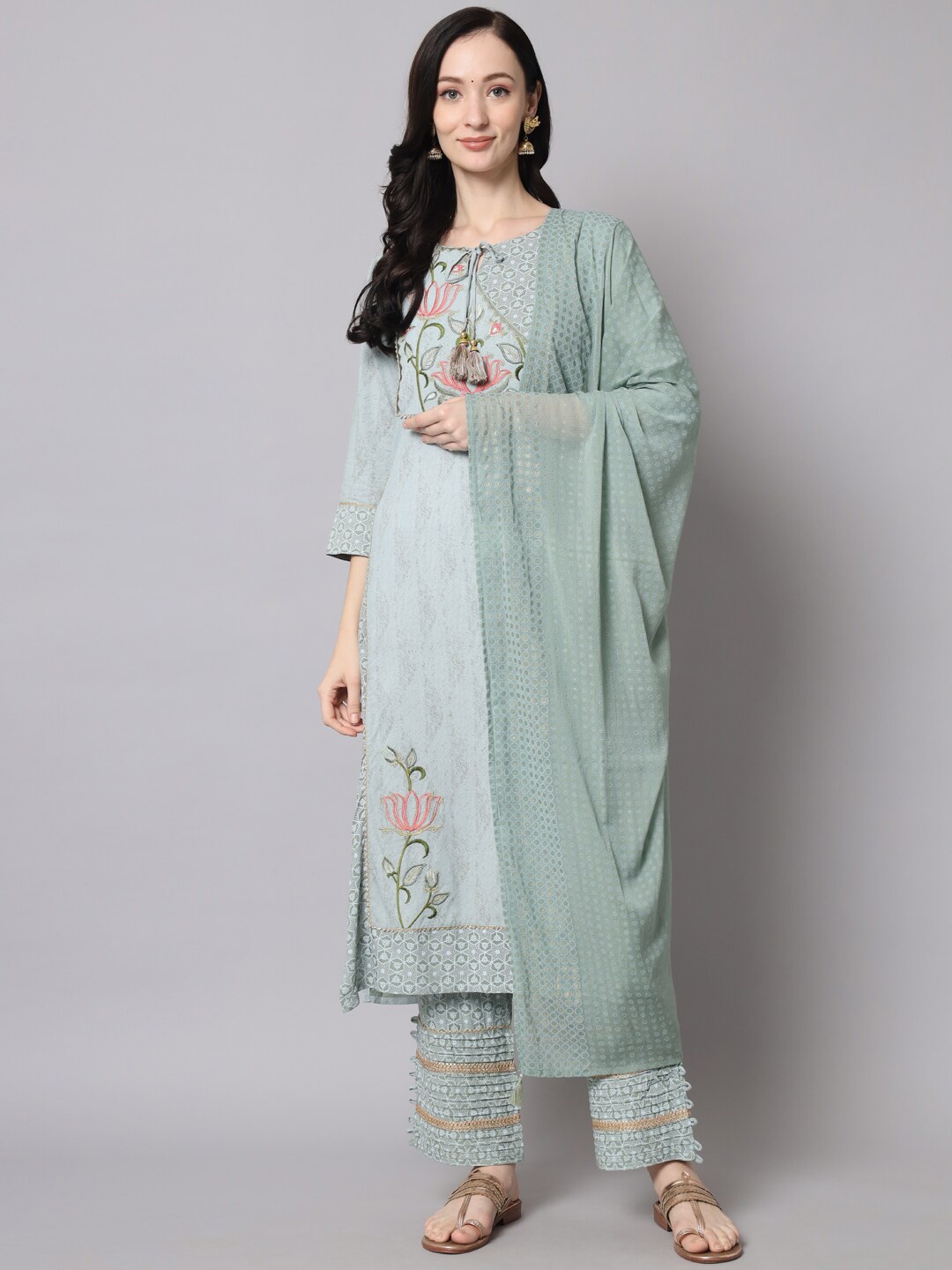 

KALINI Women Printed Kurta With Trousers & Dupatta, Grey