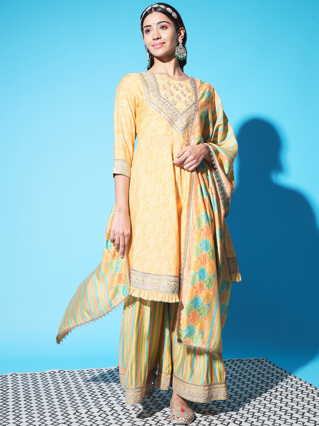 

KALINI Women Floral Yoke Design Kurta with Palazzos & Dupatta, Yellow