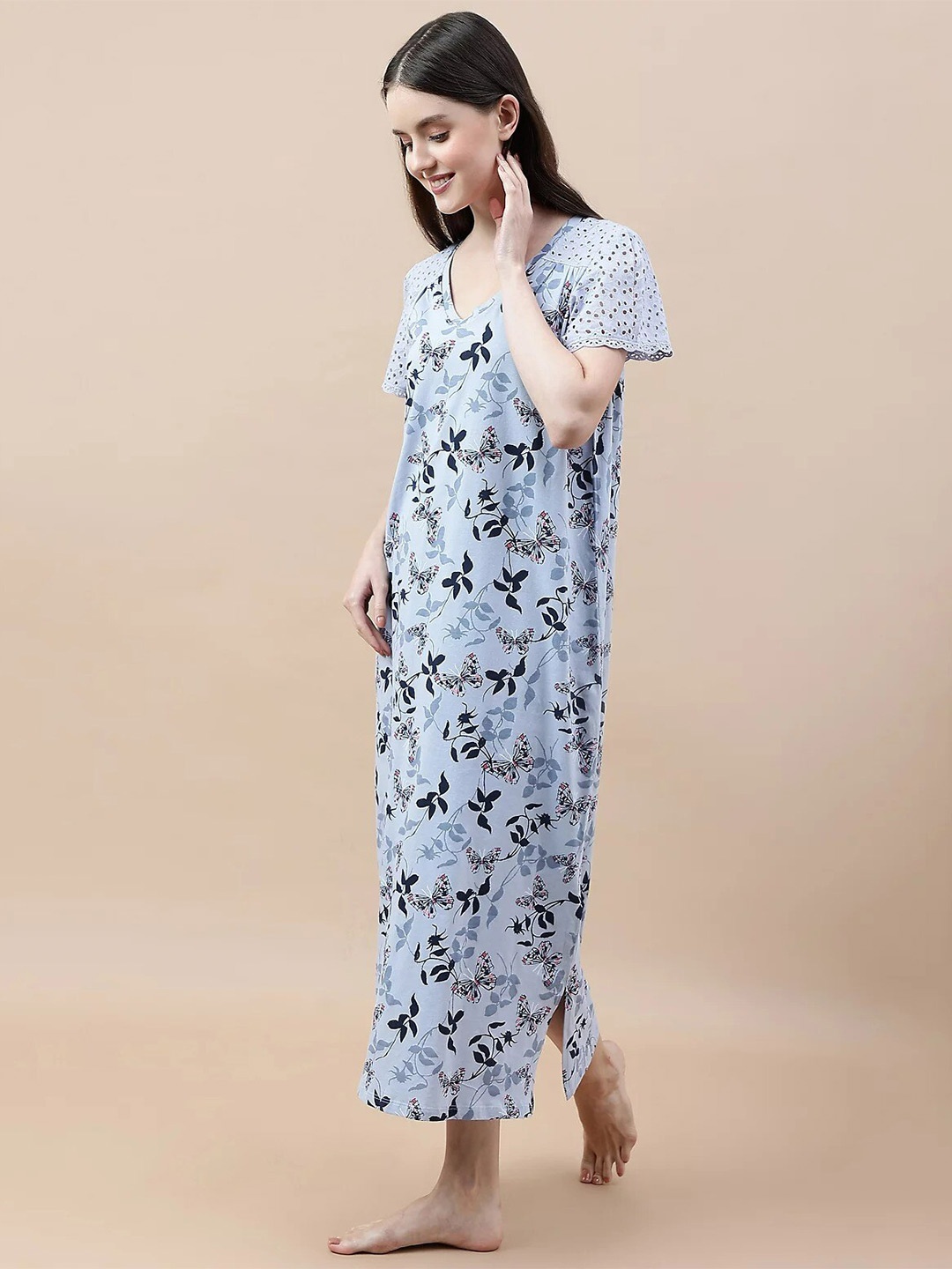 

Marks & Spencer Women Printed Maxi Nightdress, Blue