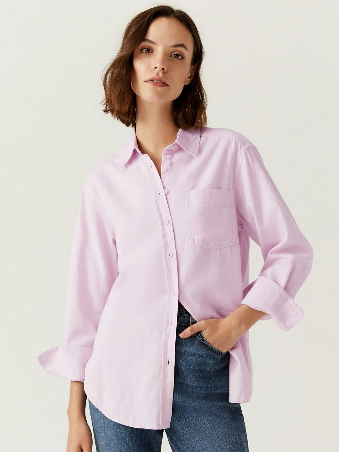 

Marks & Spencer Women Pure Cotton Casual Shirt, Pink