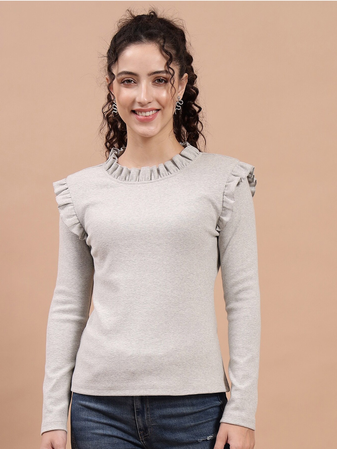 

Beatnik Ruffles Top, Grey