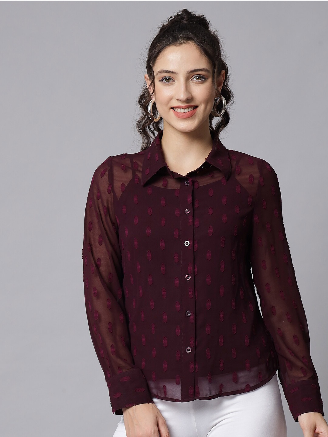 

Beatnik Semi Sheer Georgette Casual Shirt, Purple
