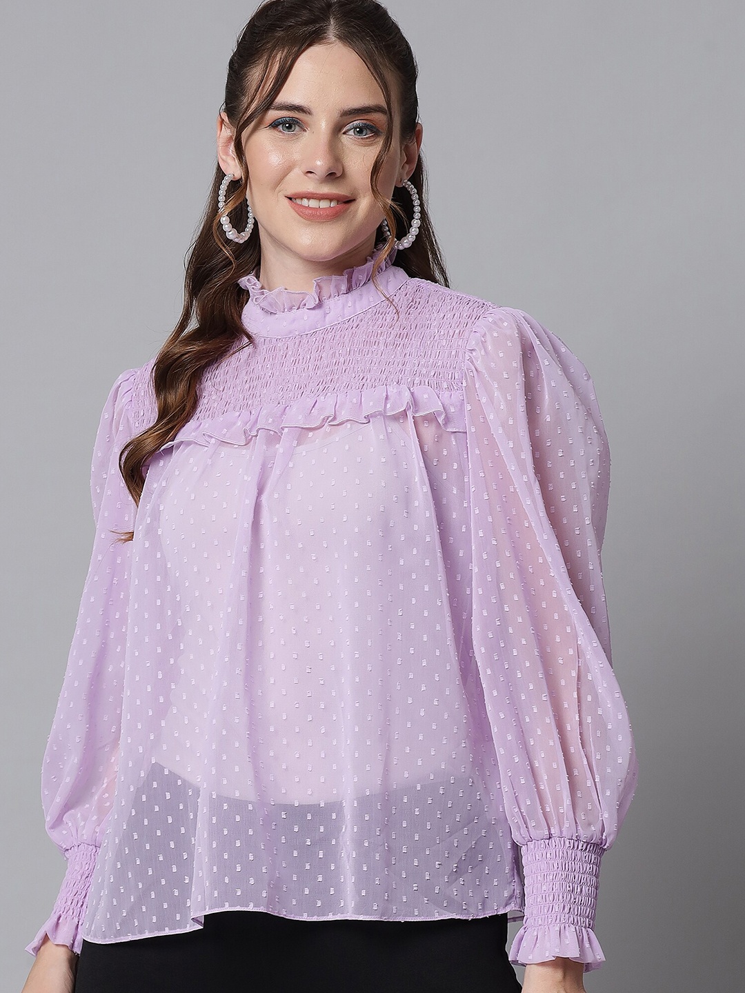 

Beatnik Ruffles Smocked Top, Lavender