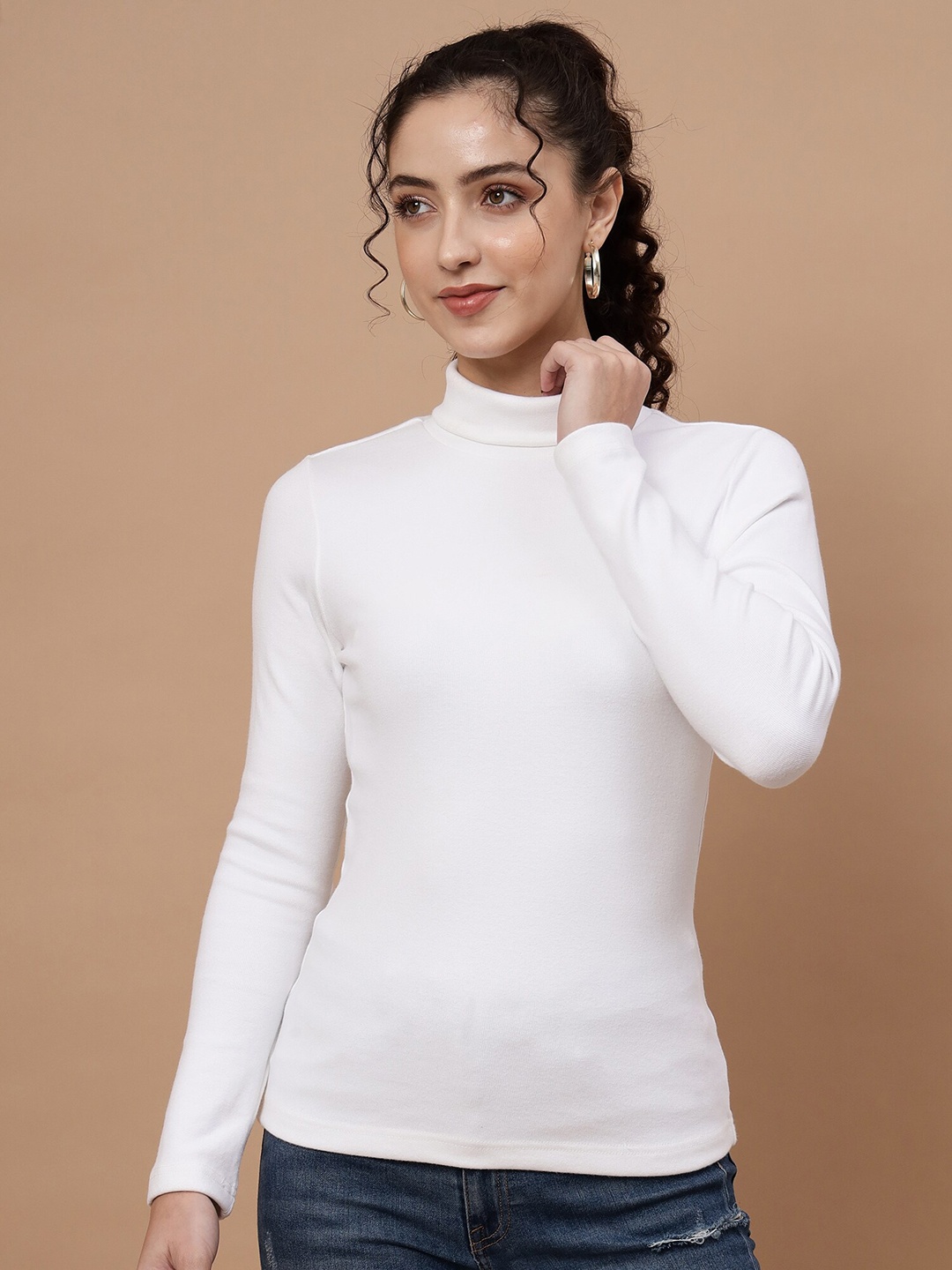 

Beatnik Women Turtle Neck T-shirt, Off white