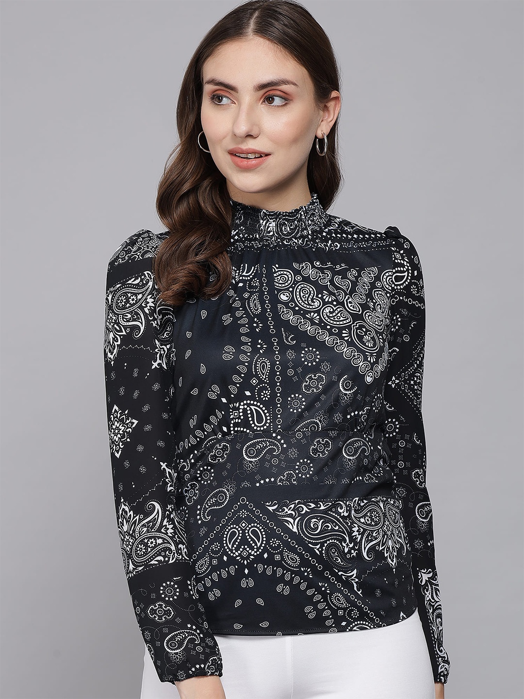 

Beatnik Ethnic Printed Top, Black