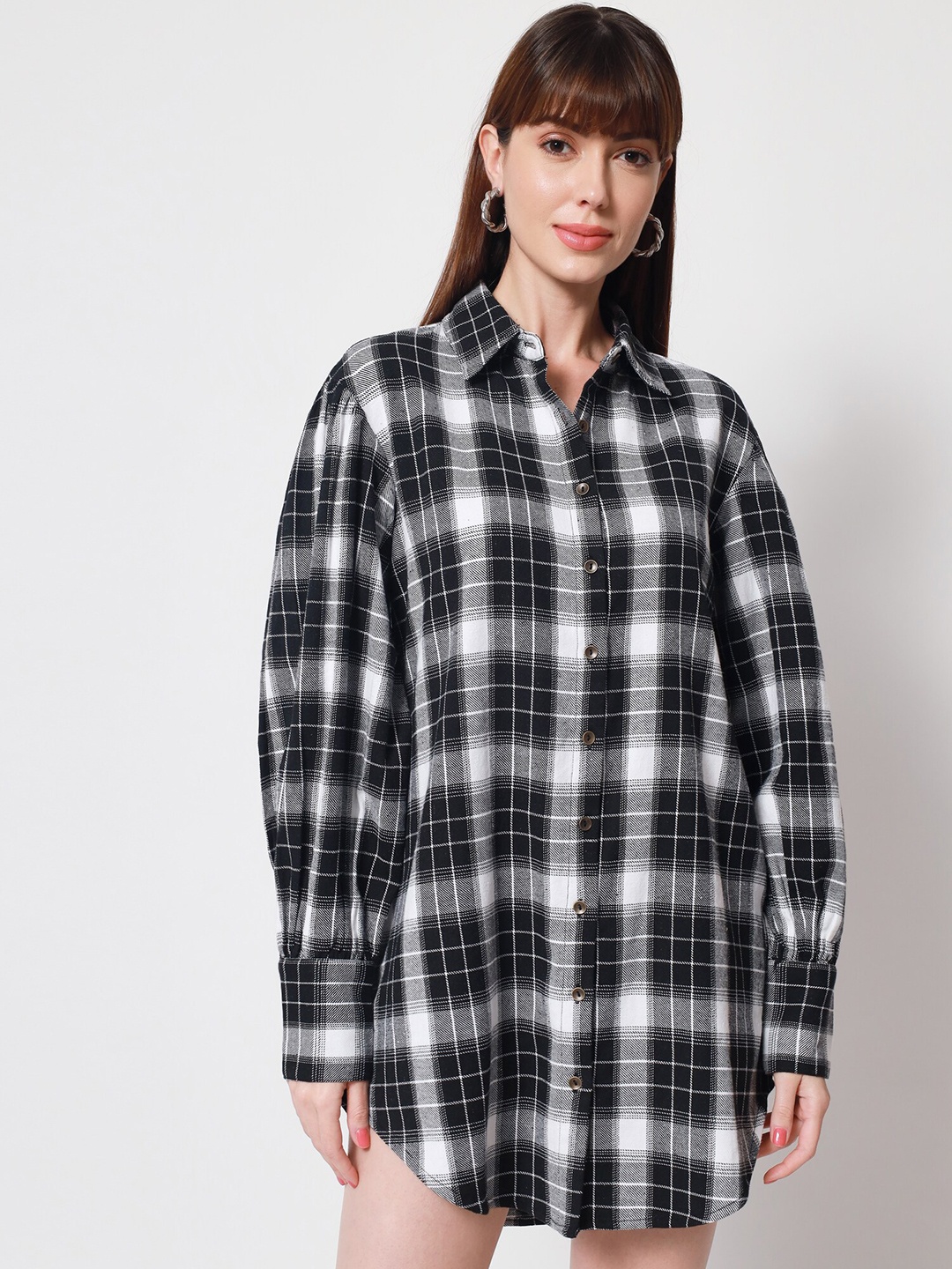 

Beatnik Checked Shirt Mini Dress, Black