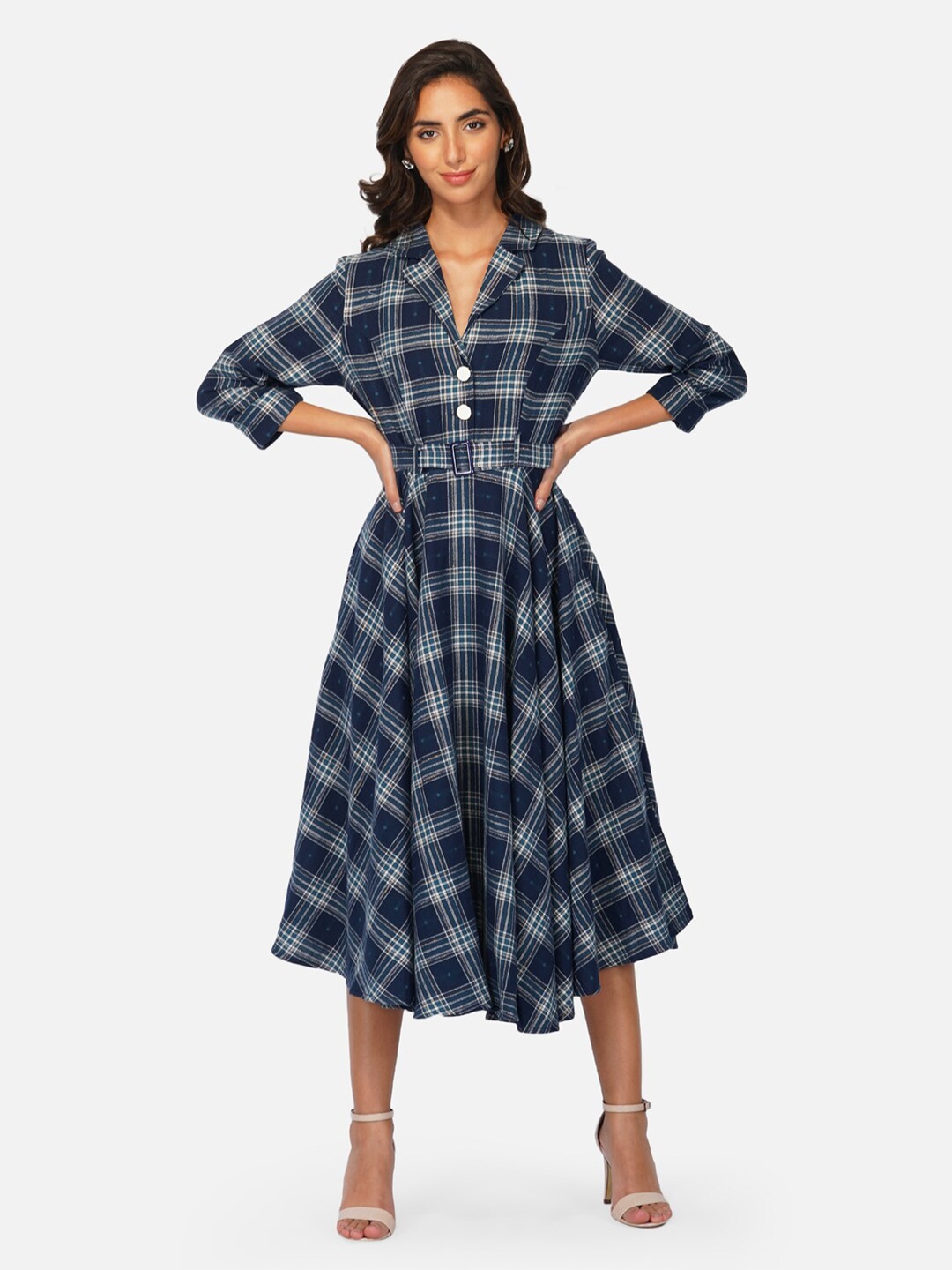 

Beatnik Checked Midi Dress, Blue