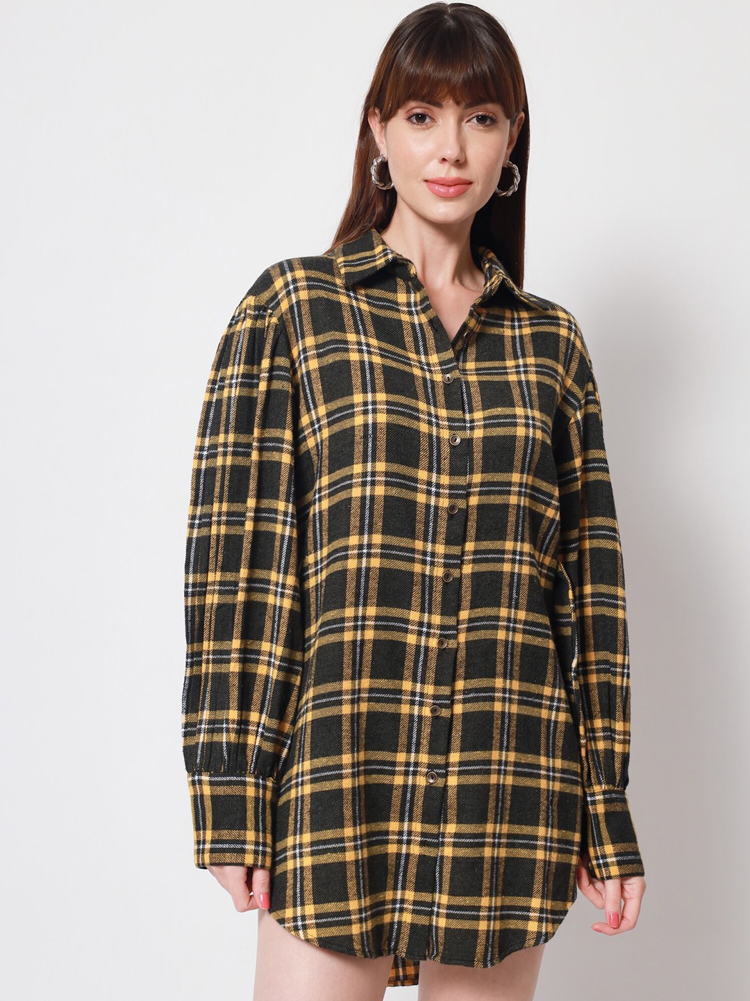 

Beatnik Checked Shirt Mini Dress, Green