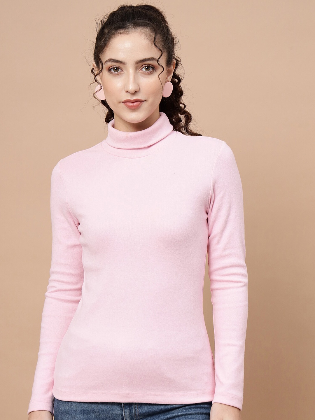 

Beatnik Hight Neck Long Sleeves Top, Pink