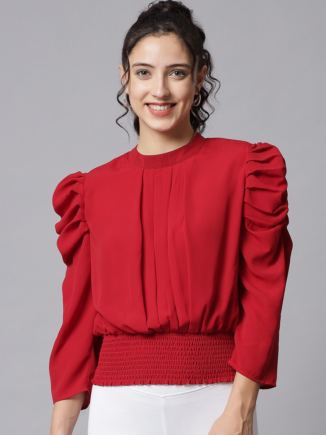 

Beatnik Smocked Blouson Top, Red