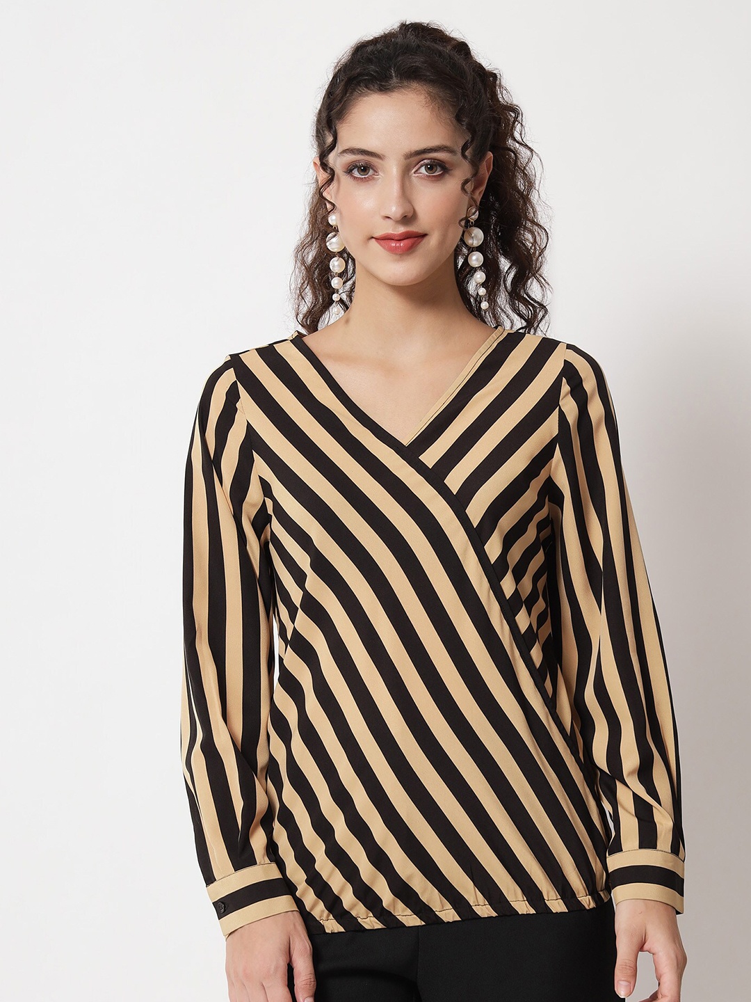 

Beatnik Striped Wrap Top, Black