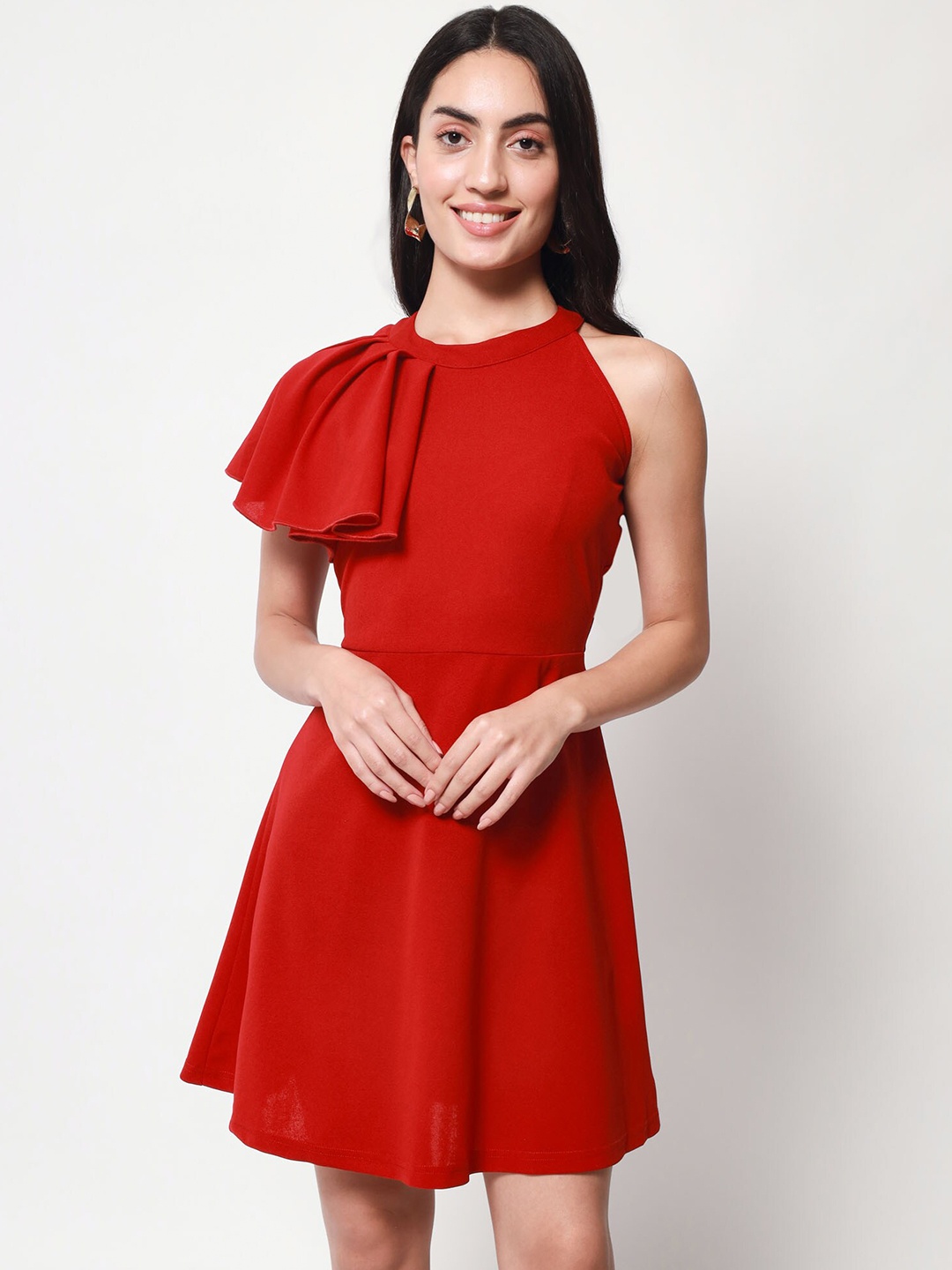 

Beatnik One Shoulder A-Line Dress, Red