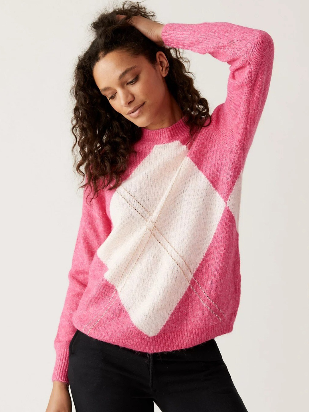 

Marks & Spencer Women Self Design Pullover, Pink