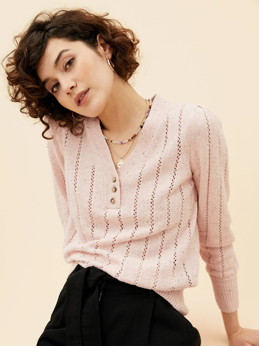 

Marks & Spencer Women Self Design Pullover, Pink