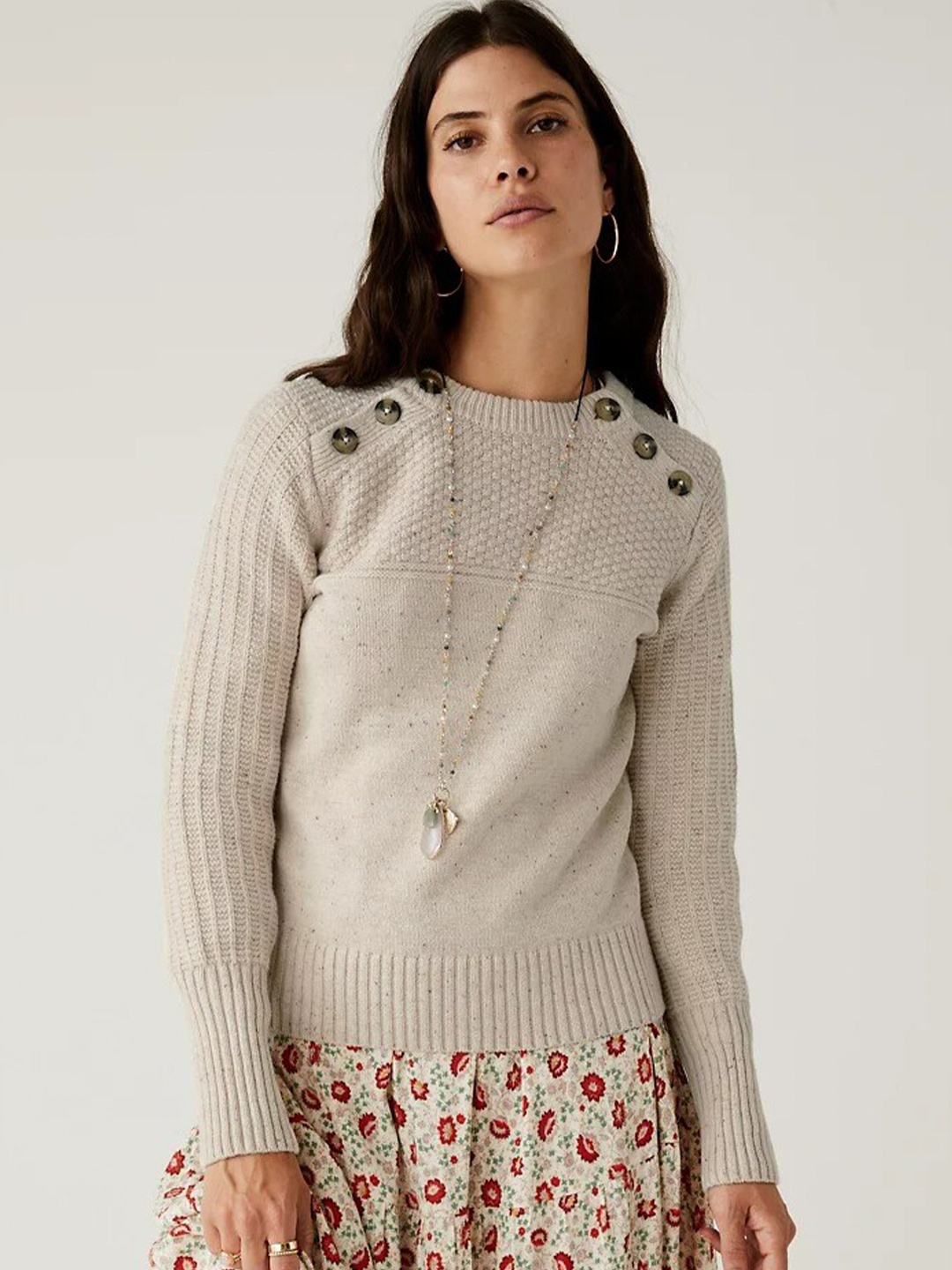 

Marks & Spencer Women Self Design Cardigan, Beige