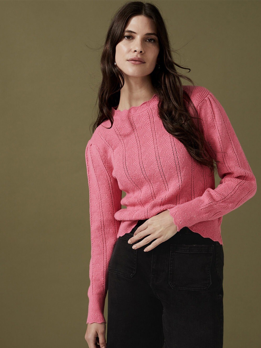 

Marks & Spencer Women Self Design Pullover, Pink