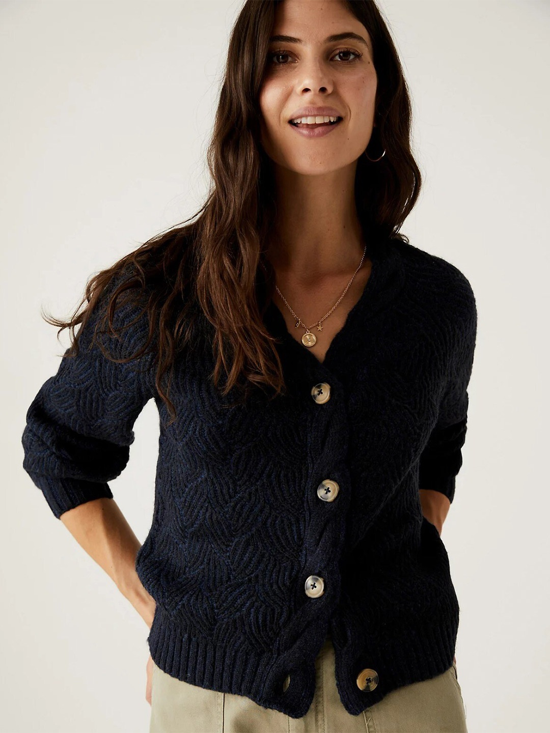 

Marks & Spencer Women Cable Knit Cardigan, Navy blue