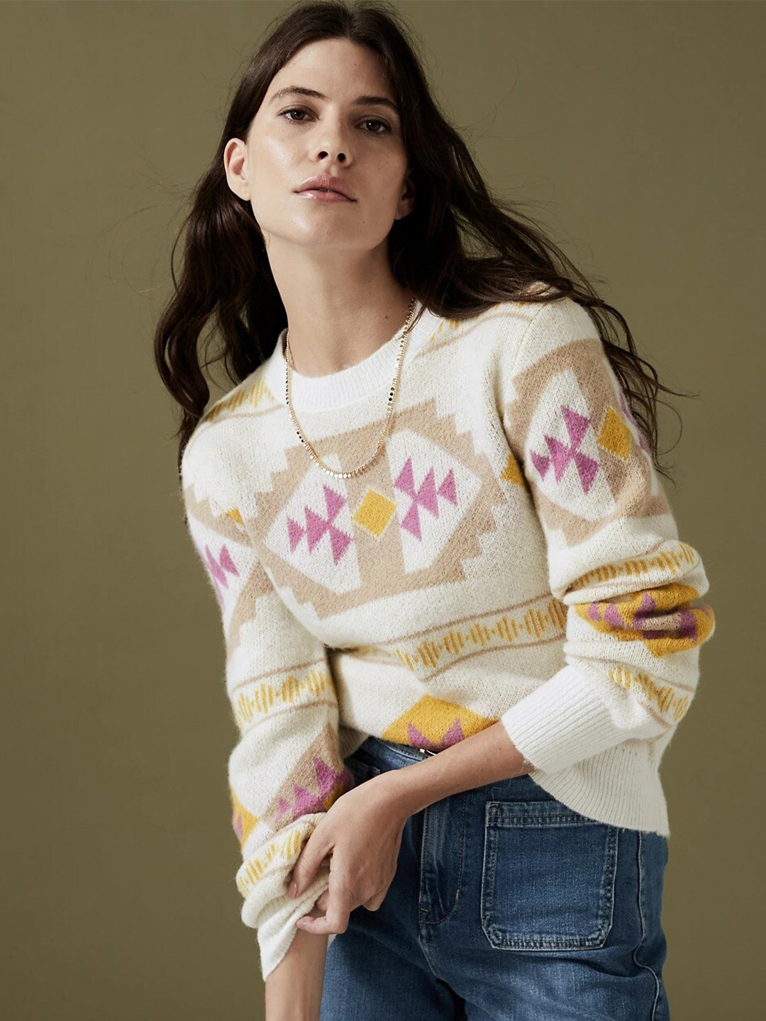 

Marks & Spencer Women Printed Pullover, Off white