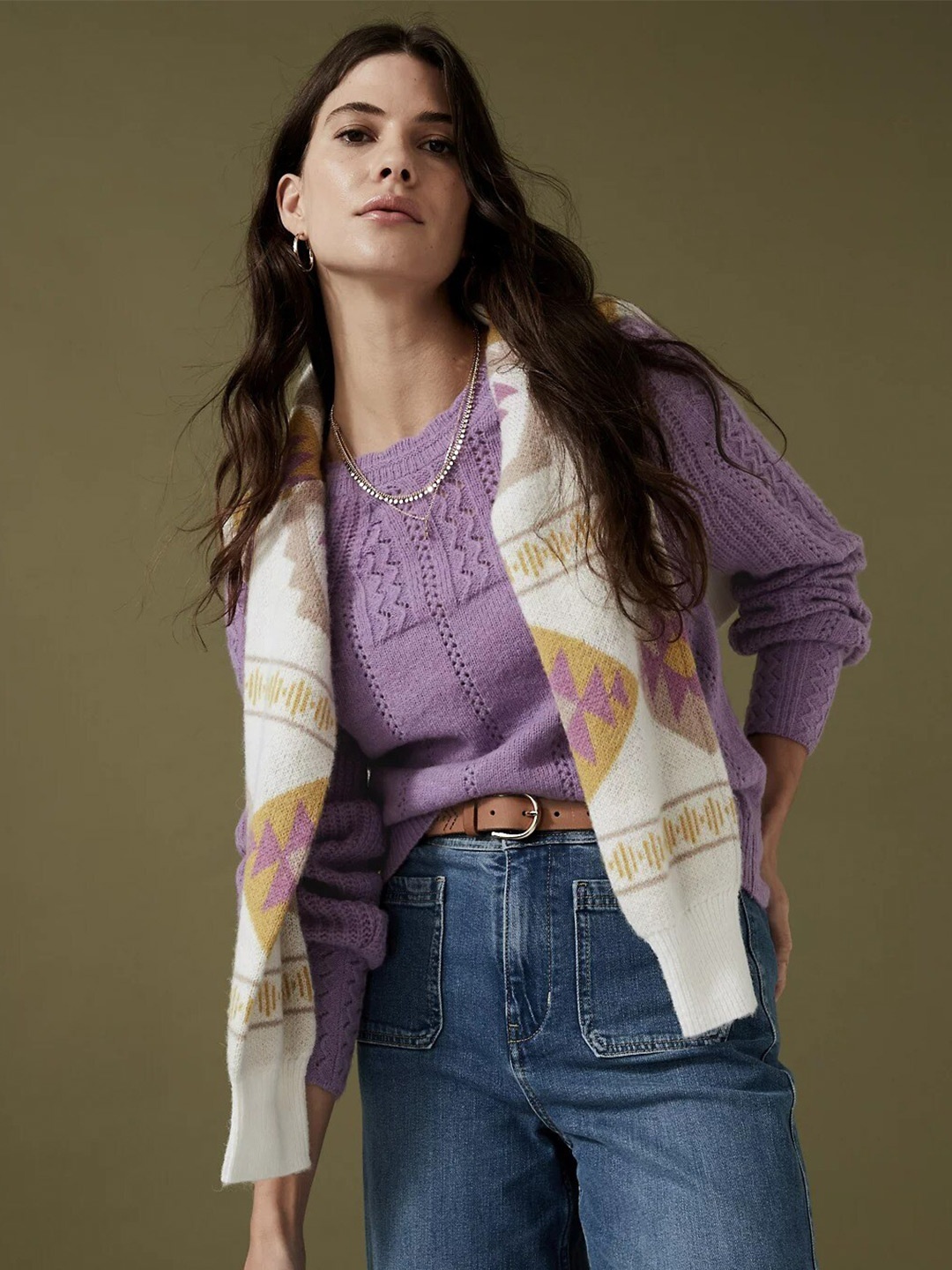 

Marks & Spencer Women Self Design Pullover, Purple