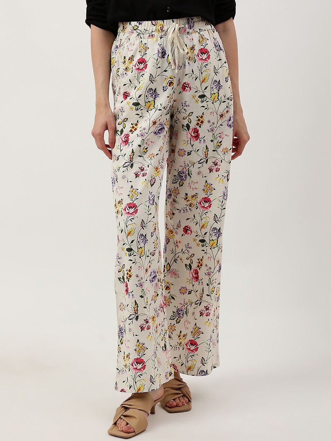 

Marks & Spencer Women Floral Printed High-Rise Trouser, Cream