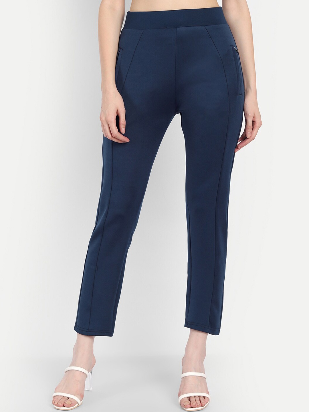 

BROADSTAR Women Shinny-fit High-Rise Track Pants, Blue