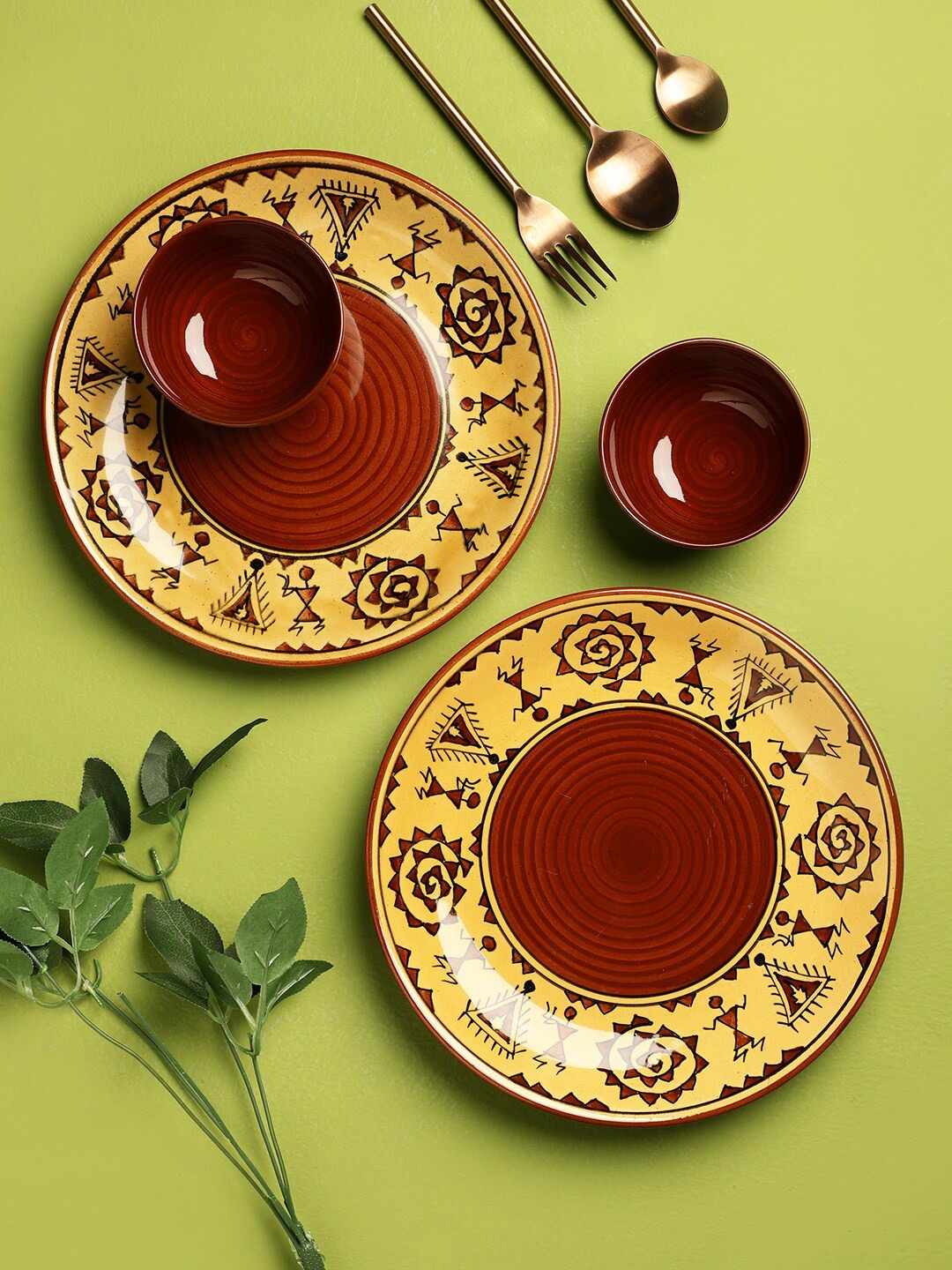 

VarEesha Brown & Yellow 4 Pieces Printed Ceramic Glossy Dinner Set