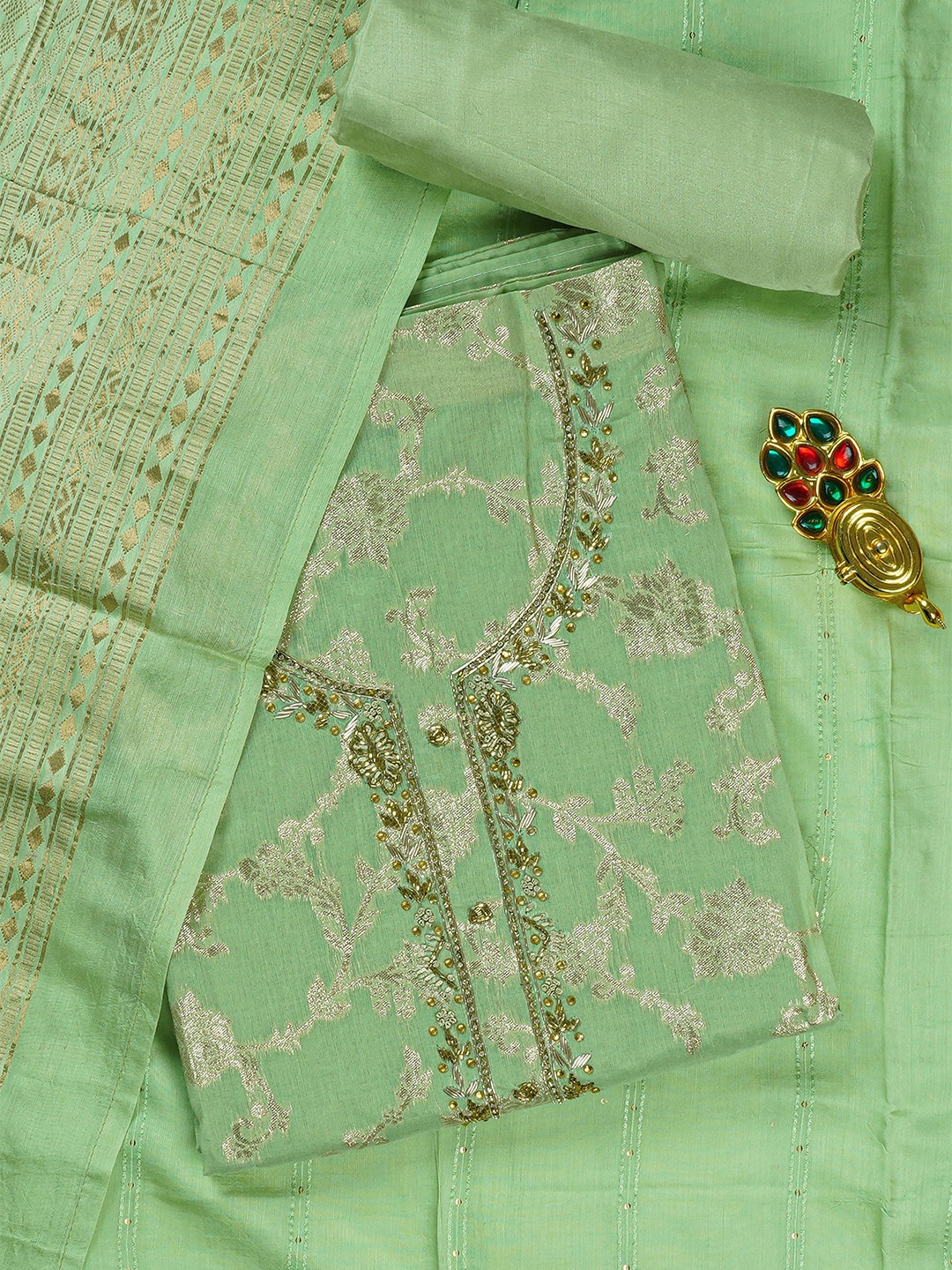 

Kalamandir Unstitched Dress Material, Green