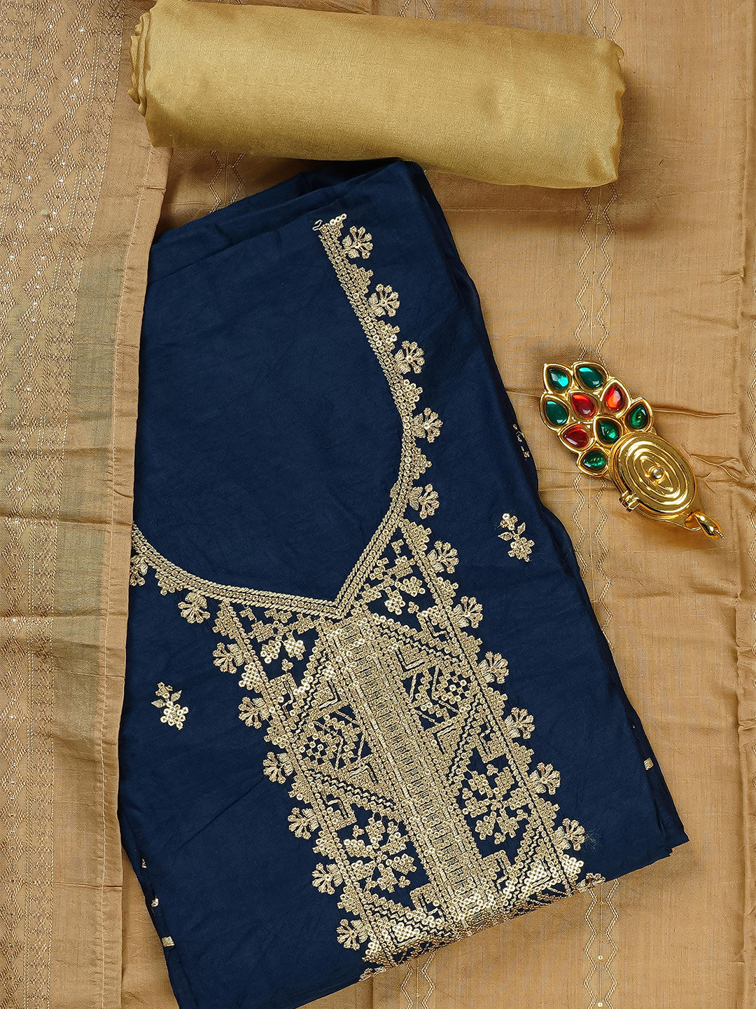 

Kalamandir Unstitched Dress Material, Navy blue