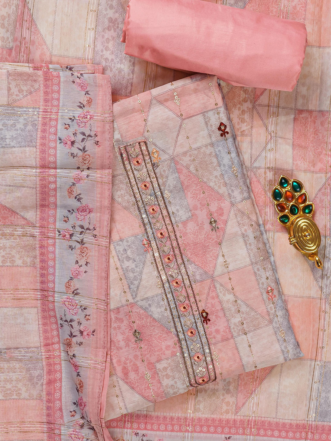 

Kalamandir Printed Unstitched Dress Material, Peach