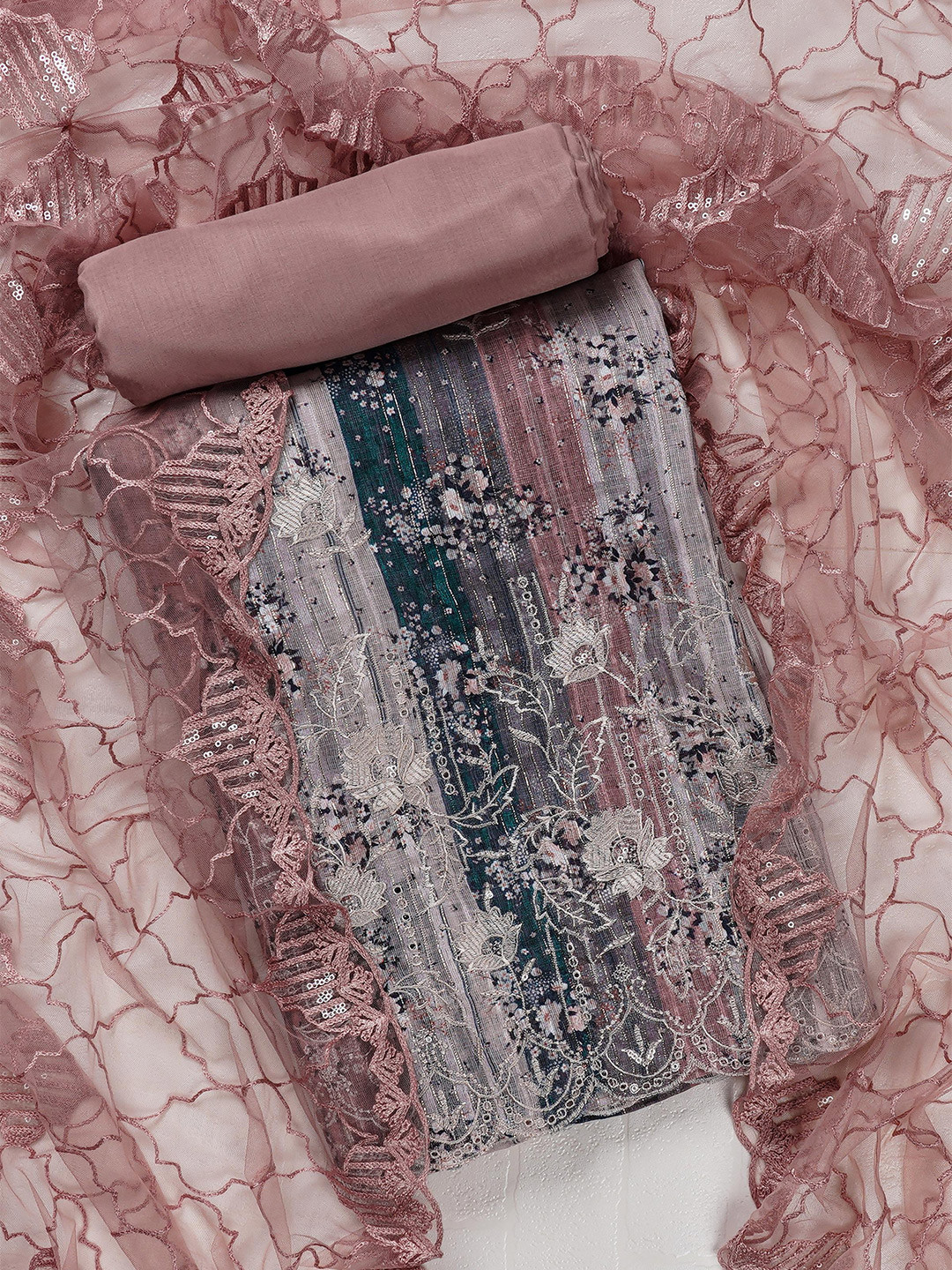 

Kalamandir Printed Jute Silk Unstitched Dress Material, Grey