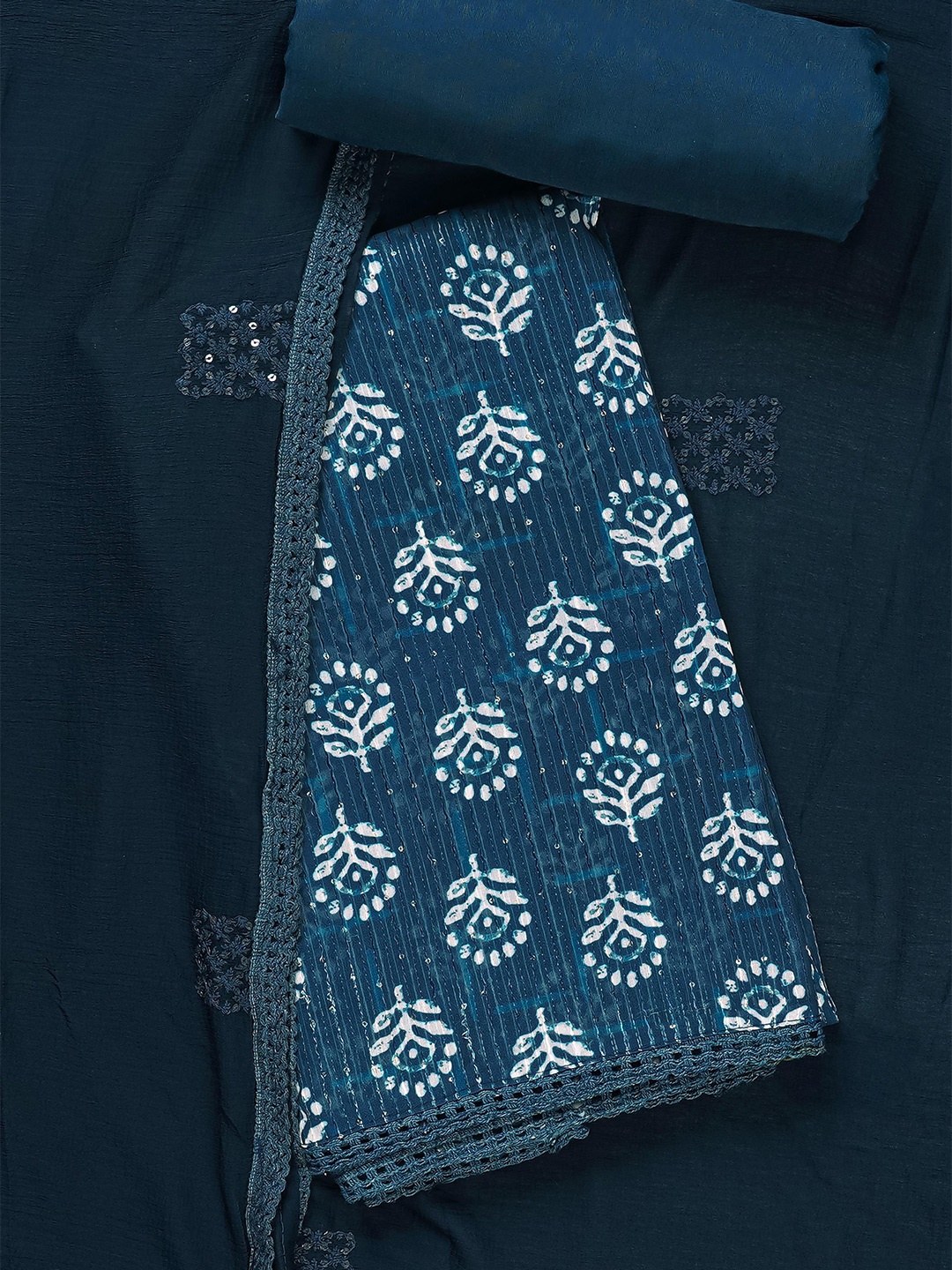 

Kalamandir Printed Unstitched Dress Material, Navy blue