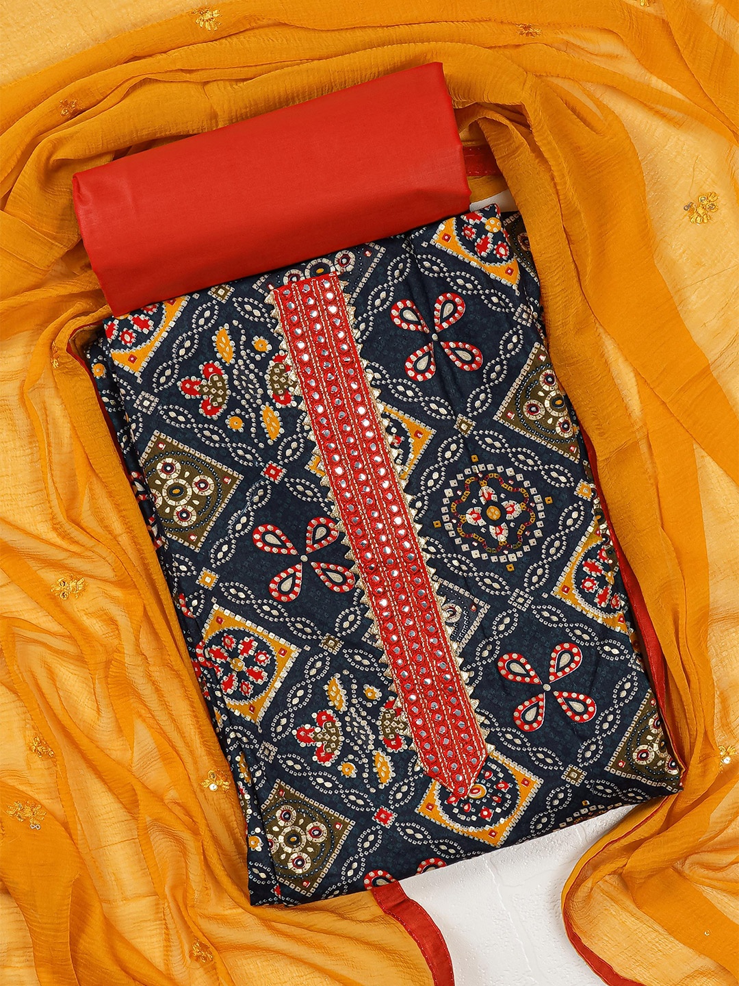 

Kalamandir Printed Pure Cotton Unstitched Dress Material, Navy blue