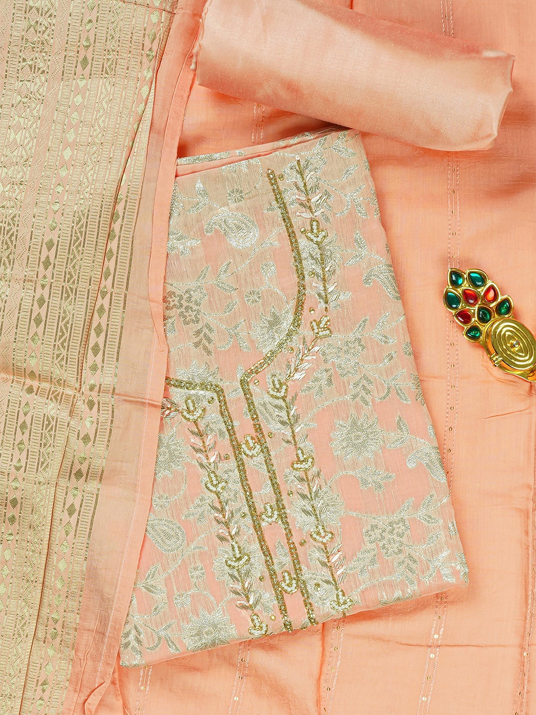 

Kalamandir Unstitched Dress Material, Peach